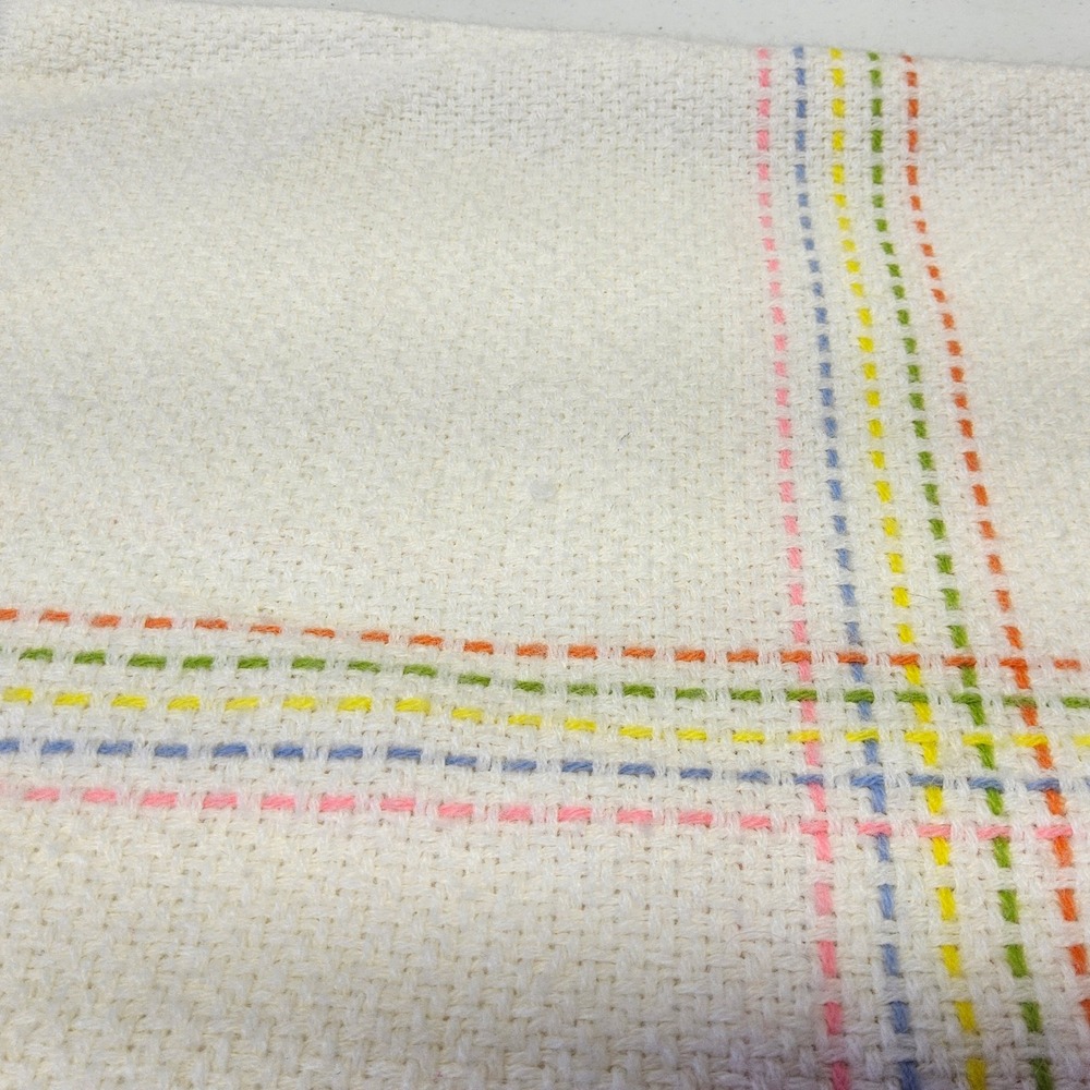 The Three Weavers Baby Blanket Kids OS White Vintage Handwoven Orlon Bear Plaid - Picture 5 of 16